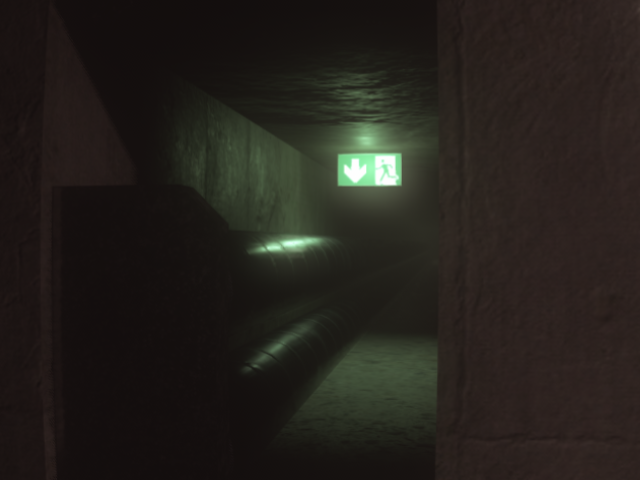 The Empty Halls Screenshot - Dark Pipe Tunnel Lit by Fire Exit Sign
